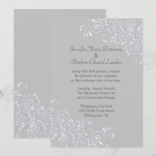 Invitación a la boda clásica gris y blanca de moda