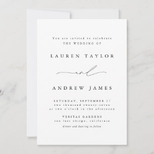 Invitación a la boda clásica moderna en blanco y n