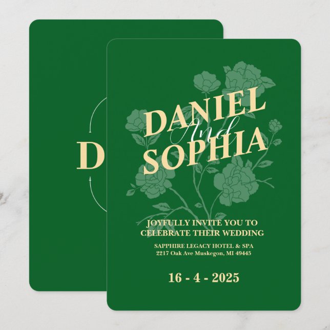 Invitación a la boda clásica Verde (Anverso / Reverso)