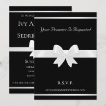 Invitación a la boda clásica White Bow & Black