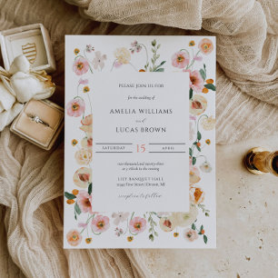 Invitación a la boda colorida con florales de prim