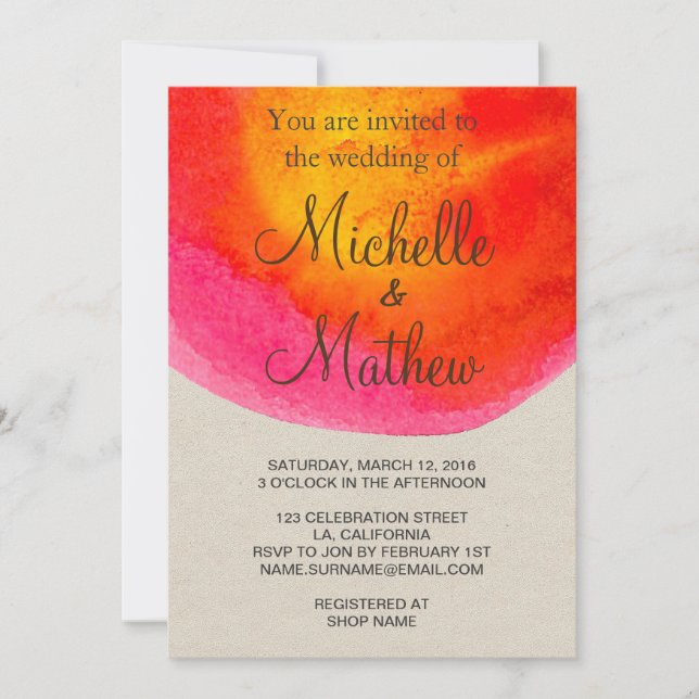 Invitación a la boda colorida de color rojo (Anverso)