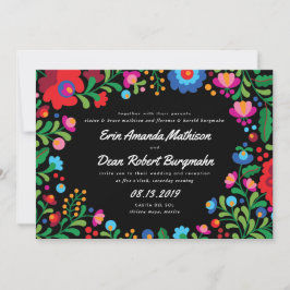 Invitación a la boda colorida del bordado mexicano