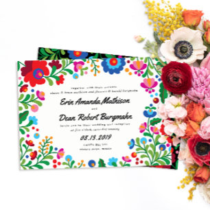 Invitación a la boda colorida del bordado mexicano