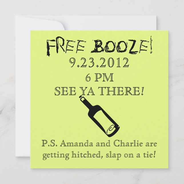 Invitación a la boda cómica, humor (Anverso)