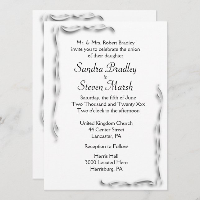 Invitación a la boda con acento blanco (Anverso / Reverso)