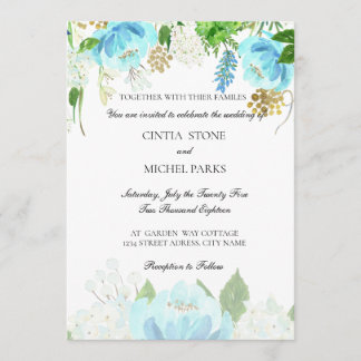 Invitación a la boda con acuarela azul cielo