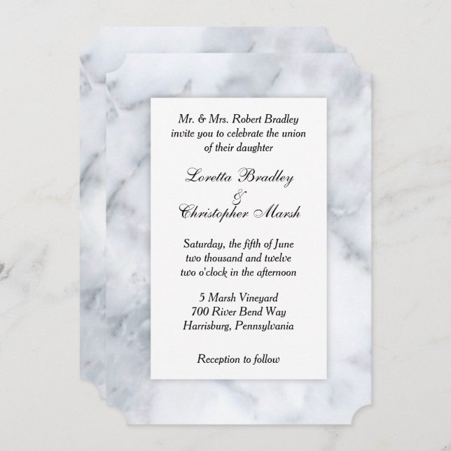 Invitación a la boda con aspecto de mármol blanco (Anverso / Reverso)