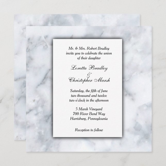 Invitación a la boda con aspecto de mármol blanco (Anverso / Reverso)