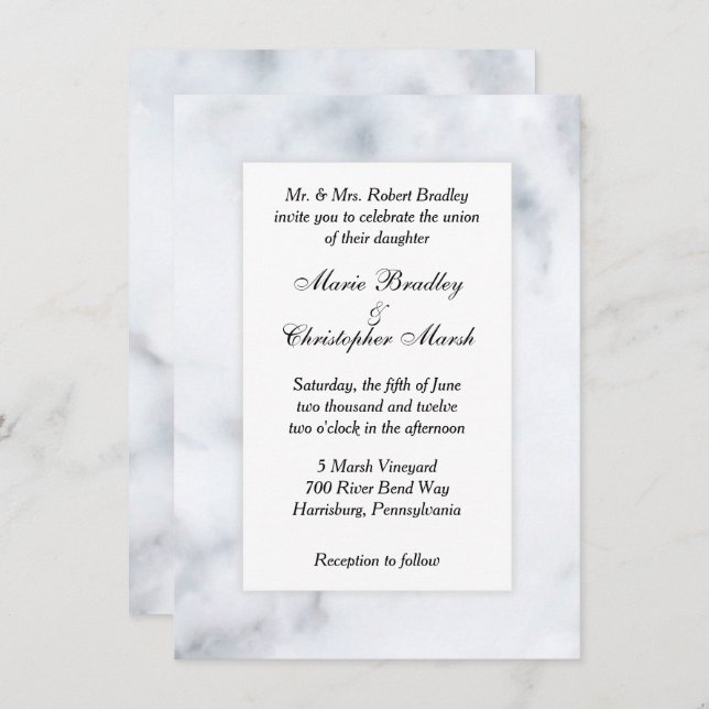 Invitación a la boda con aspecto de mármol blanco (Anverso / Reverso)