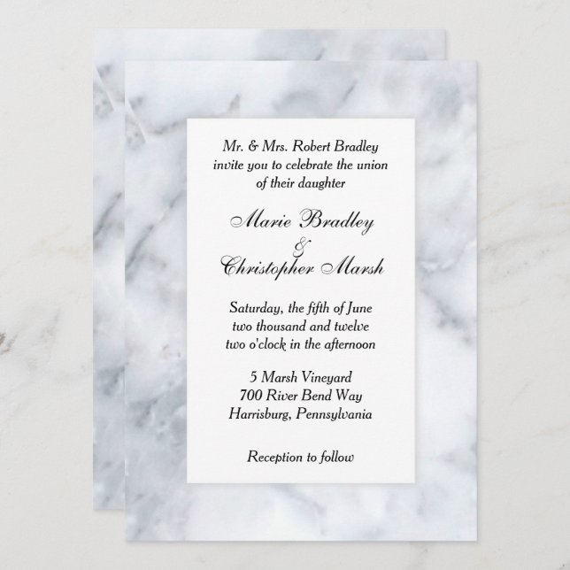 Invitación a la boda con aspecto de mármol blanco (Anverso / Reverso)