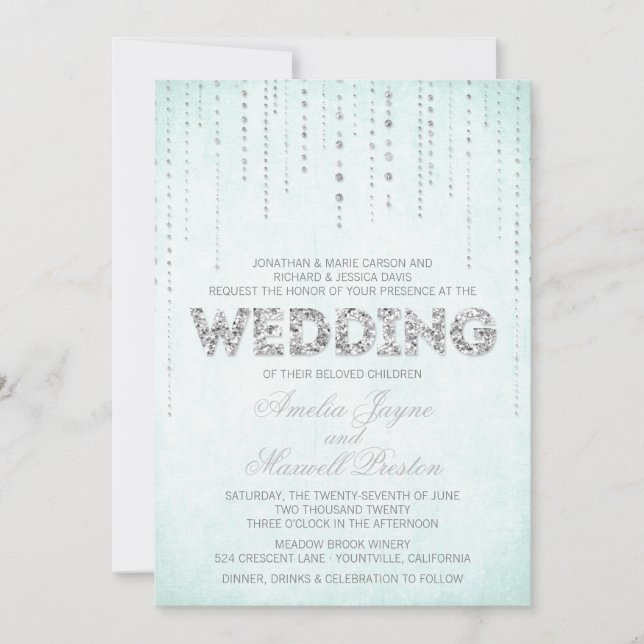 Invitación a la boda con aspecto de Purpurina Aqua (Anverso)