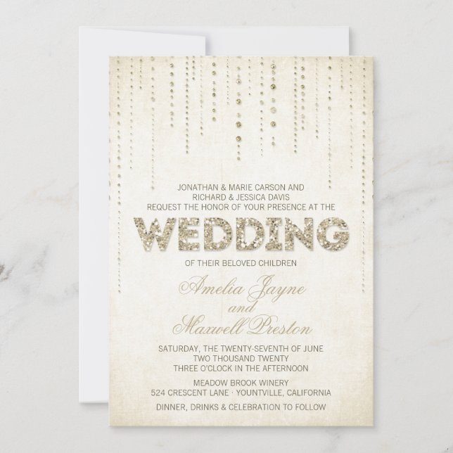 Invitación a la boda con aspecto de Purpurina de o (Anverso)