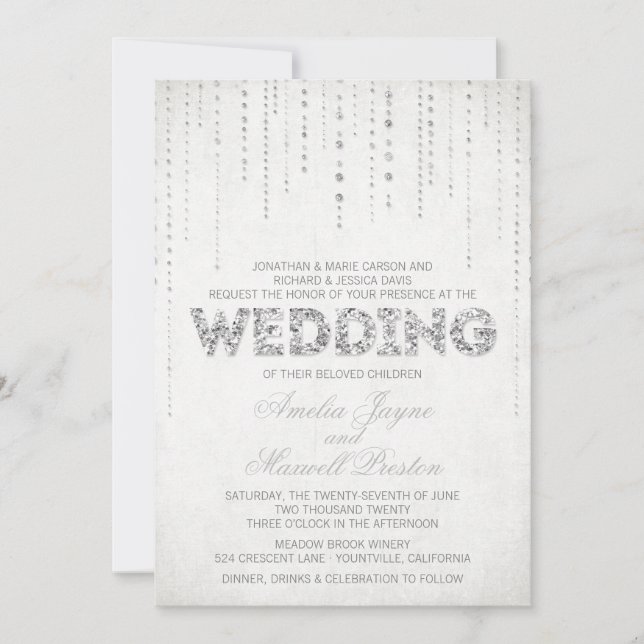 Invitación a la boda con aspecto de Purpurina plat (Anverso)