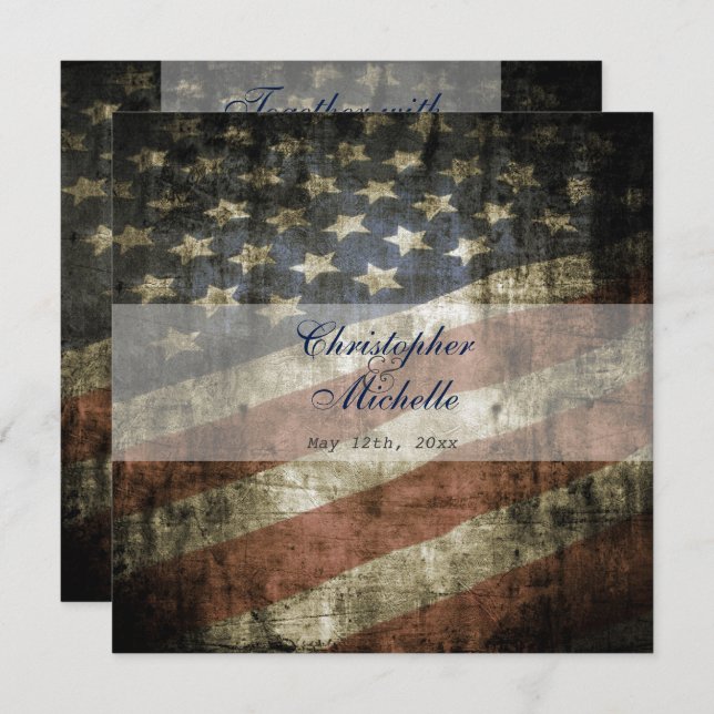 Invitación a la boda con bandera estadounidense pa (Anverso / Reverso)