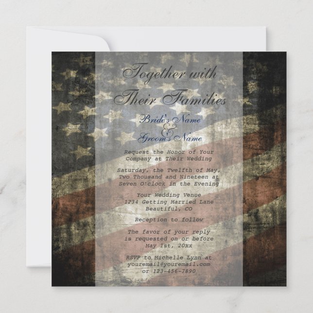 Invitación a la boda con bandera estadounidense pa (Reverso)