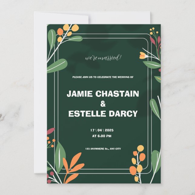 Invitación a la boda con bordes verdes (Anverso)