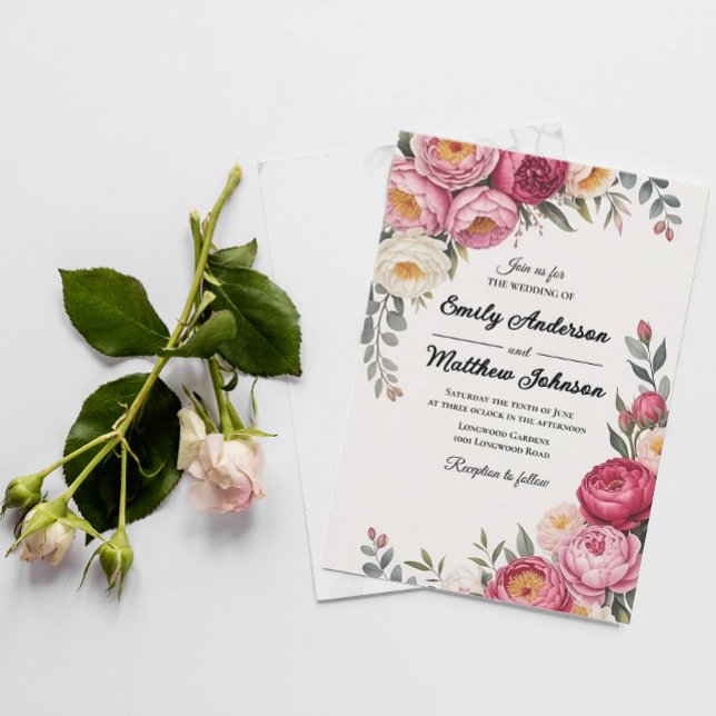 Invitación a la boda con Bouquet de flores rosadas (Subido por el creador)