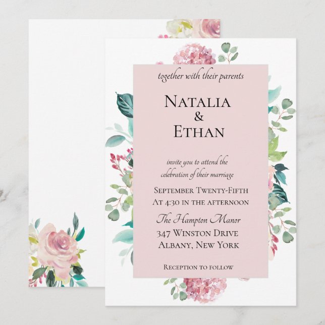Invitación a la boda con Bouquet de la Flora Paste (Anverso / Reverso)