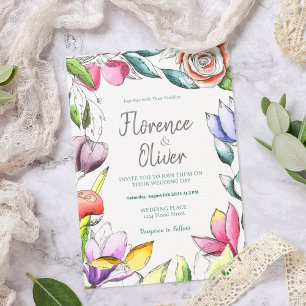 Invitación a la boda con broche floral personaliza