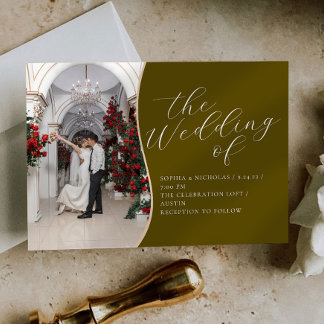 Invitación a la boda con caligrafía temática de ol