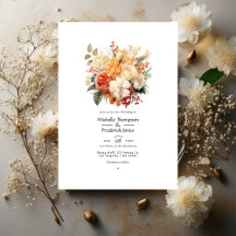 Invitación a la boda con champán y marfil floral