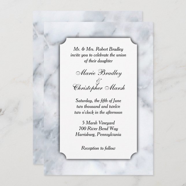Invitación a la boda con clase de mármol blanco (Anverso / Reverso)