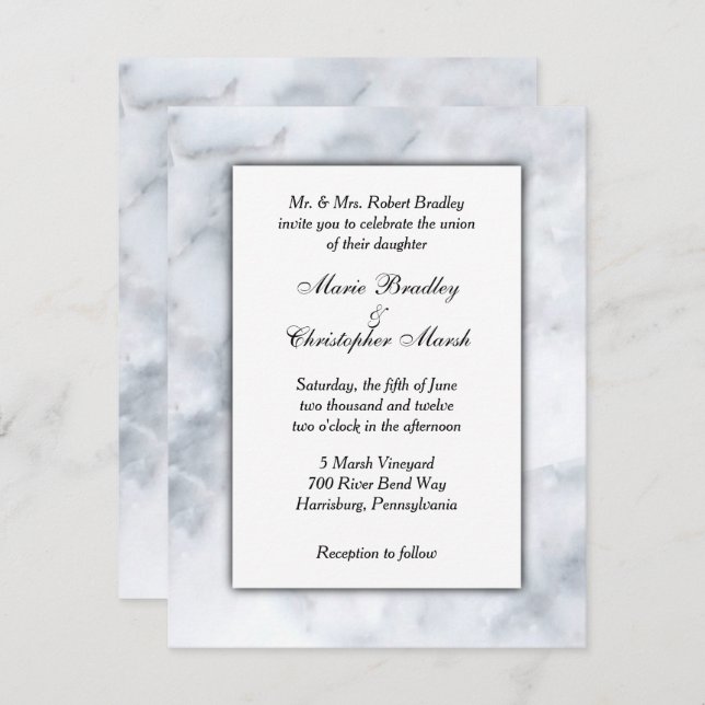 Invitación a la boda con clase de mármol blanco (Anverso / Reverso)