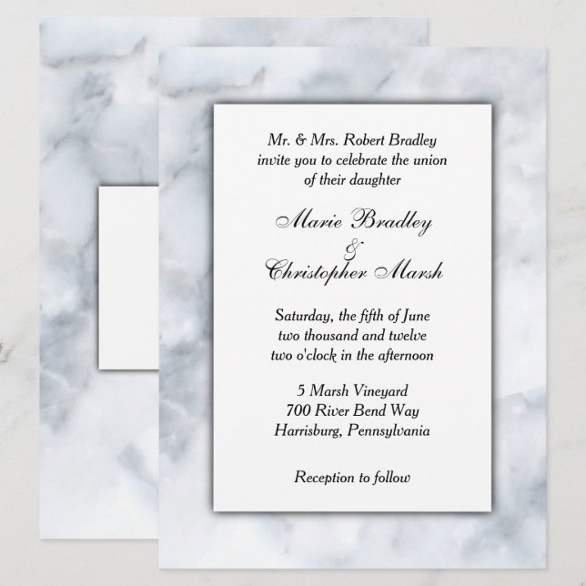 Invitación a la boda con clase de mármol blanco (Anverso / Reverso)