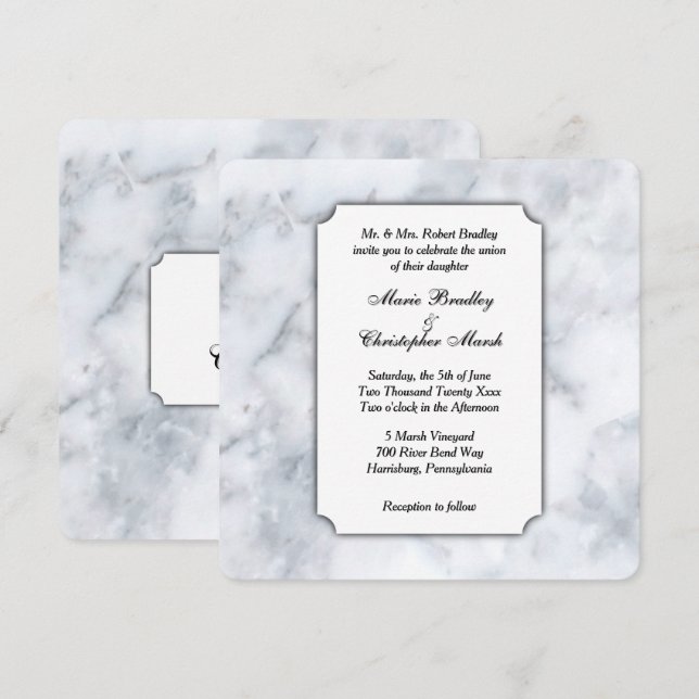 Invitación a la boda con clase de mármol blanco (Anverso / Reverso)