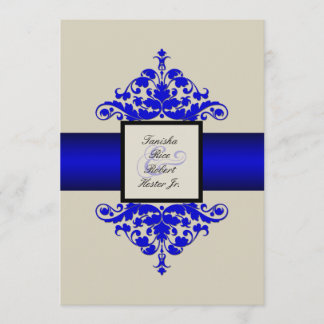 Invitación a la boda con damasco azul y negro de m