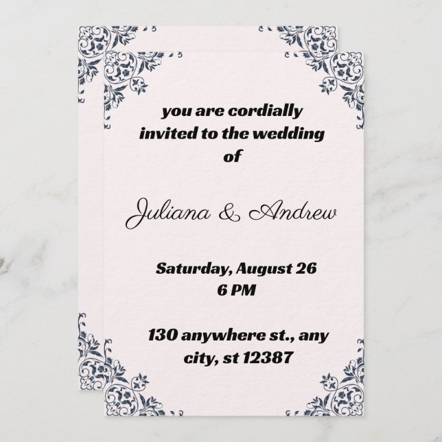 Invitación a la boda con diseños elegantes de esqu (Anverso / Reverso)