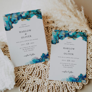 Invitación a la boda con el Agate Azul y Oro