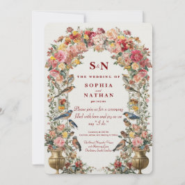 Invitación a la boda con el arco floral con pájaro