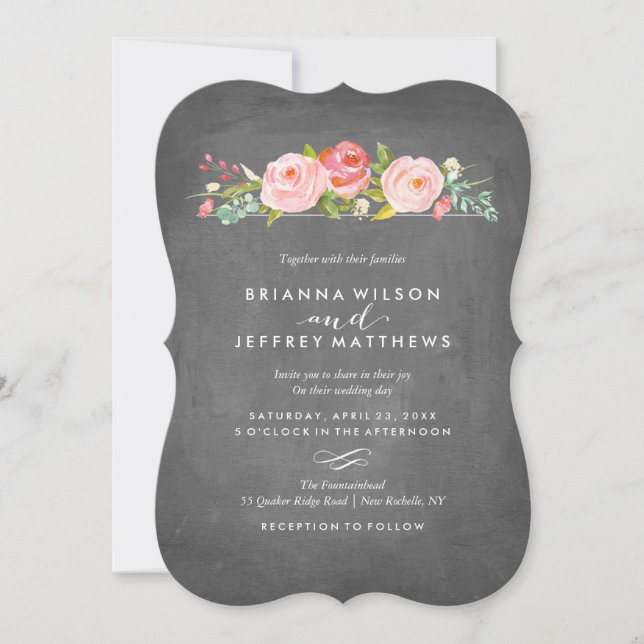 Invitación a la boda con el tablero floral del jar (Anverso)