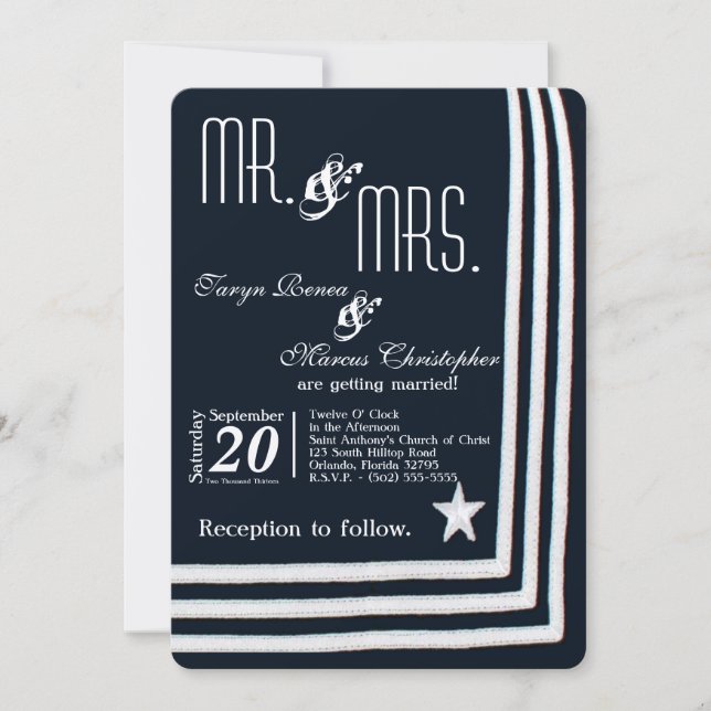 Invitación a la boda con el vestido azul de verano (Anverso)