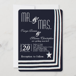 Invitación a la boda con el vestido azul de verano