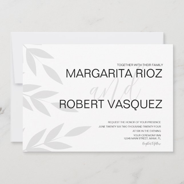 Invitación a la boda con escritura blanca y gris d (Anverso)