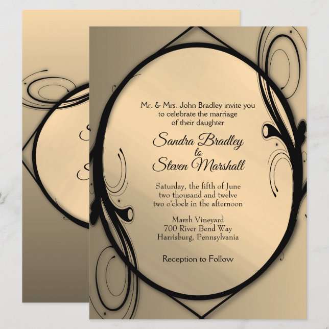 Invitación a la boda con espejo de oro (Anverso / Reverso)