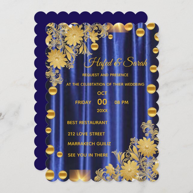 Invitación a la boda con espejos de oro, espejo de (Anverso / Reverso)