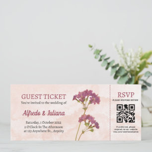 Invitación a la boda con estilo de boleto con códi