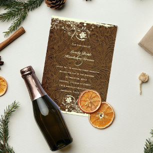 Invitación a la boda con estilo de cuero labrado C