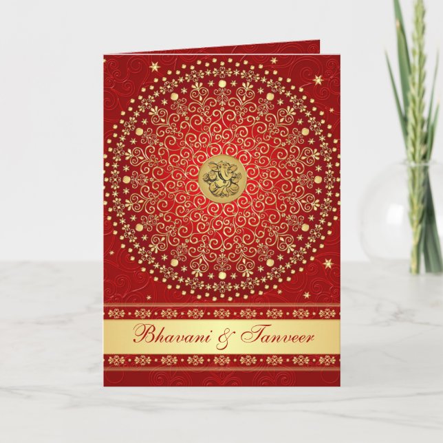 Invitación a la boda con estilo de tarjeta roja y  (Anverso)