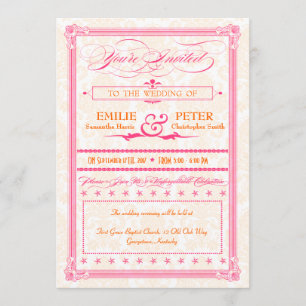 Invitación a la boda con estilo Poster rosa y Nara