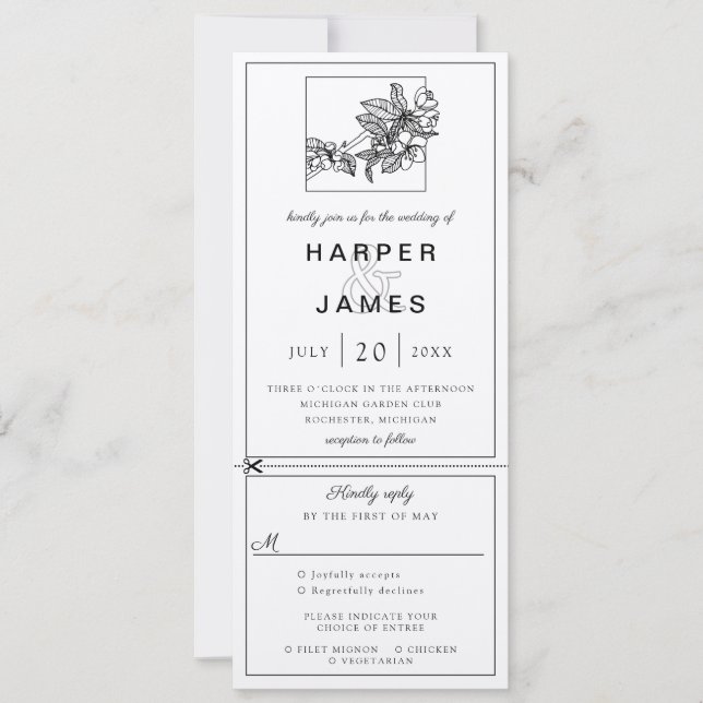 Invitación a la boda con flor de cerezo con rsvp a (Anverso)