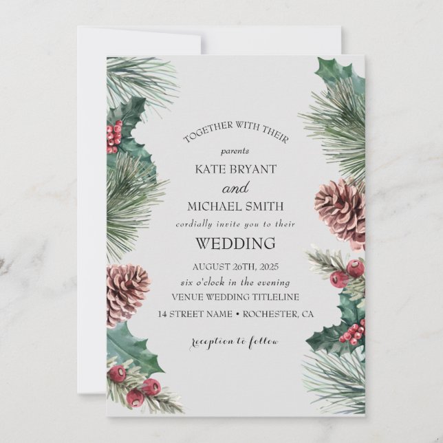 Invitación a la boda con floración floral de invie (Anverso)