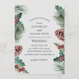 Invitación a la boda con floración floral de invie