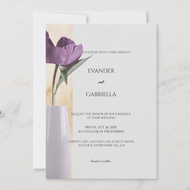 invitación a la boda con florero (Anverso)