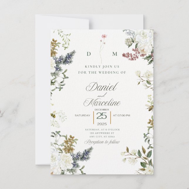 Invitación a la boda con flores blancas - Guardar  (Anverso)