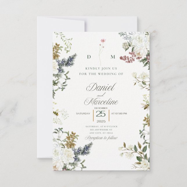 Invitación a la boda con flores blancas - Guardar  (Anverso)